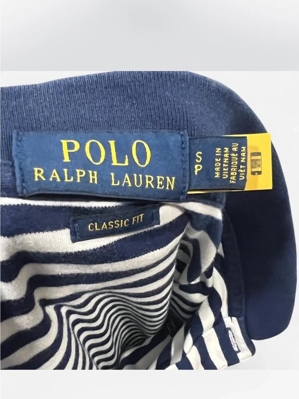 Polo Ralph Lauren navy and white striped polo shirt